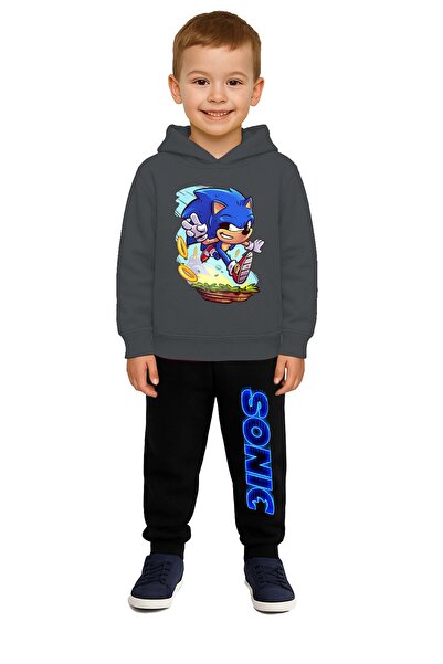 SEDİRLİ Sonic Printed Children's Tracksuit Set 3 Thread Ş Fleece-Lined Cotton...
