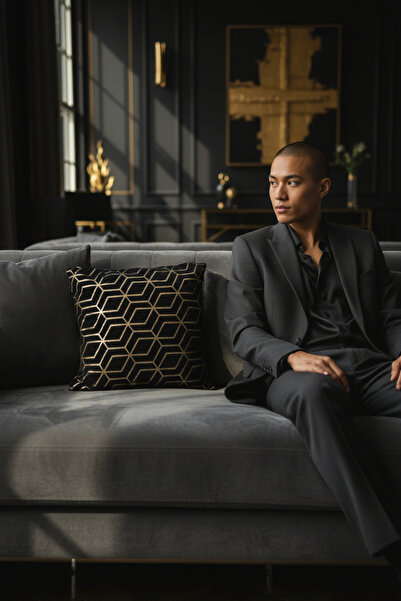 Framgan Gold Geometric Patterned Decorative Throw Pillow |   Luxury Textured ...