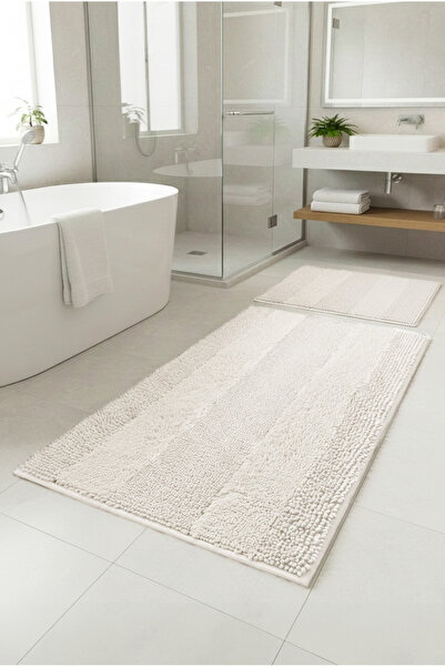 FH finehome Püsküllü Doğal Pamuklu 2'li Banyo Paspas Seti Ekru