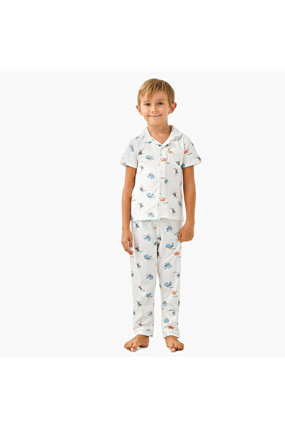 Juniors طقم قميص وبيجامة بطبعة الحياة البحرية