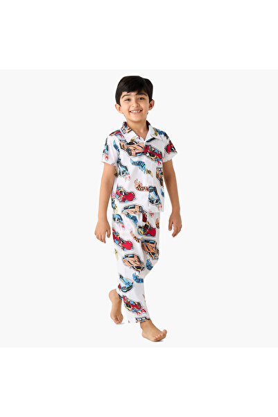 Juniors طقم قميص وبيجامة بطبعة سباق