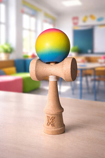 Kendama X din lemn cu bilă multicoloră – Jucărie de îndemânare, coordonare și...