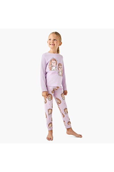 Juniors Girls T-shirt and Pyjama Set with Hedgehog Print - Cotton - Long Slee...