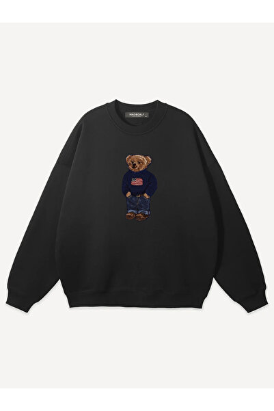 Mad&Calf Unisex Teddy Male Printed Crew Neck Oversized Sweatshirt