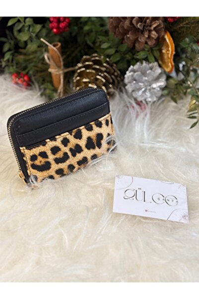 FirstRoseStore Leopar Desenli Deri Mini Fermuarlı Cüzdan