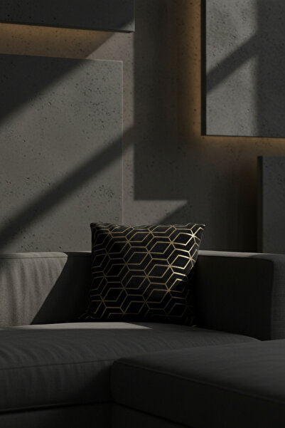 Framgan Gold Geometric Patterned Decorative Throw Pillow |   Luxury Textured ...