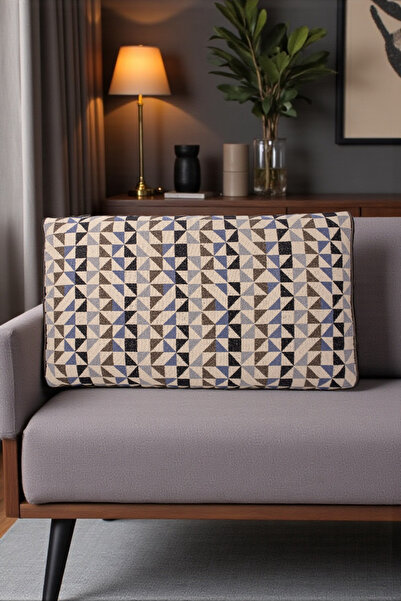 AYPETEKS Üçgen Desenli Sönil Keten Kutu Model Kırlent Kılıfı