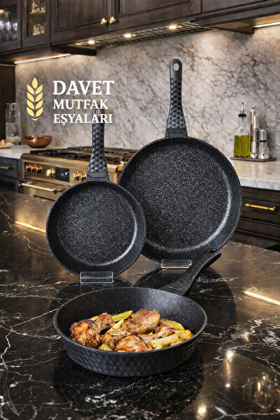 Davet 3 lü Döküm Tava Seti - 20cm * 24cm- 28cm Döküm Tava