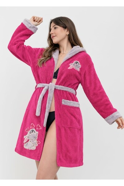CASPARA Rabbit Embroidered Premium Hooded Wellsoft I Bathrobe & Plush Dressin...