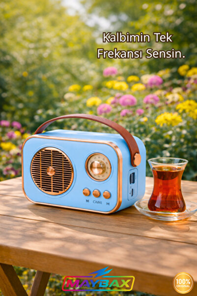 Maybax Nostaljik Görünümlü Retro Radyo TF Kart Bluetooth USB FM Radyo Destekl...
