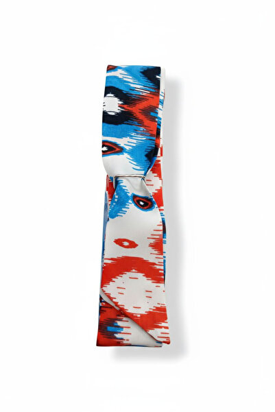 maia Blue Orange Ethnic Patterned Fabric Bracelet – Silver Color Ring Detail