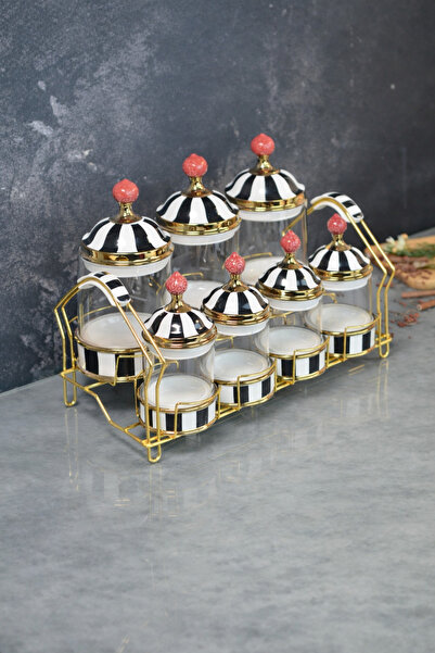 Paçi LEO 7'Lİ PORSELEN & CAM TEPELİ SİYAH BEYAZ BAHARATLIK