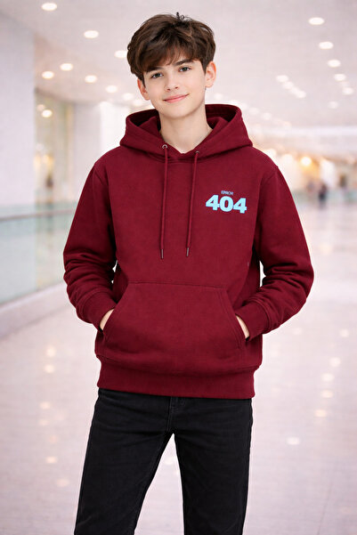 Atabay Kids ATABAY 256-12-25 سويت شيرت للأولاد بغطاء رأس Error 404 مطبوع يومي...