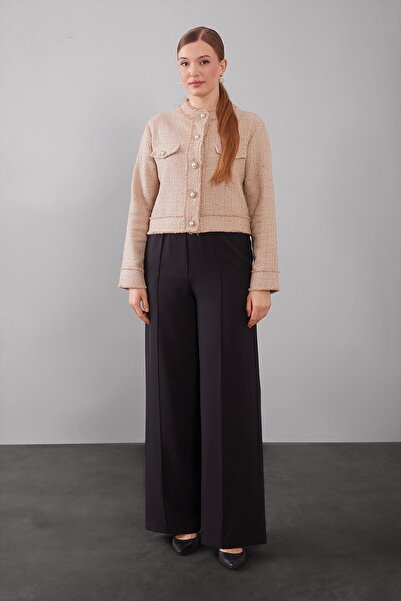 Levidor Pantaloni negri cu cusături cu nervuri și talie elastică