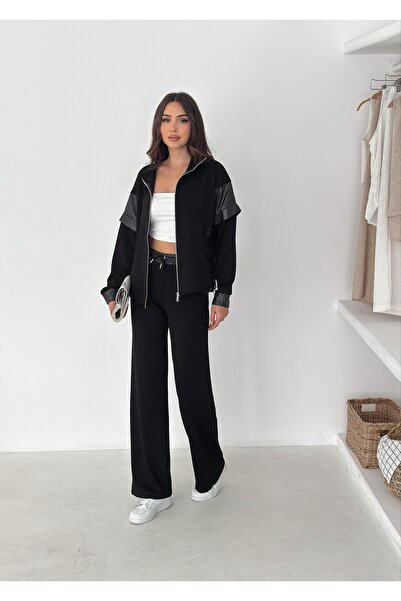 Gugus Women's Modal Fabric Zippered Tracksuit Set Parachute Fabric Paneled