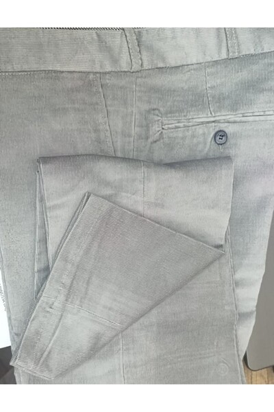 Rewoly ERKEK KLASİK KESİM AÇIK GRİ KADİFE PANTOLON