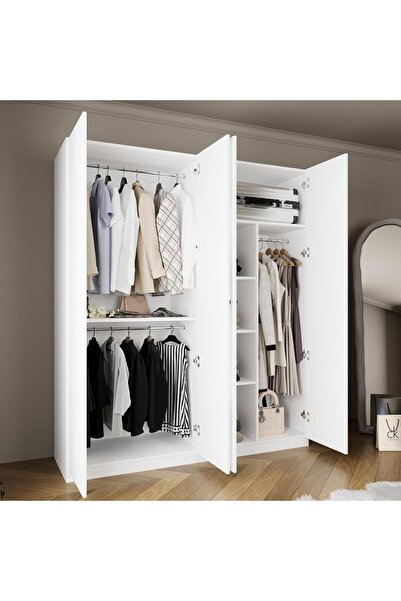Bimossa KC4040 GOSS 180cm Modern Beyaz Kapaklı Gardırop,4Kapaklı,3Askılı,Yükl...