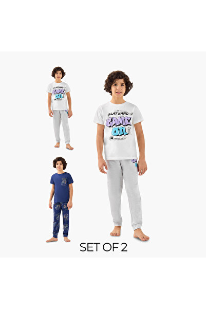 Juniors Boys Pyjama Set with Print - Cotton - Short Sleeves - Crew Neck - Set...
