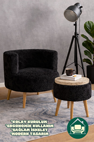 DEKOR MOBİLYACIM Gabrielles Çay Seti Berjer Ve Üstü Tablalı Puf Takımı (SALON...