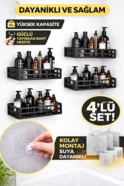 Clevora Shower Adhesive Bathroom Shelf Set of 4 |   No Drilling |   Organizer with Strong Adhesive Tape