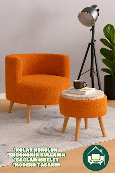 DEKOR MOBİLYACIM Gabrielles Çay Seti Berjer Ve Üstü Tablalı Puf Takımı (SALON...