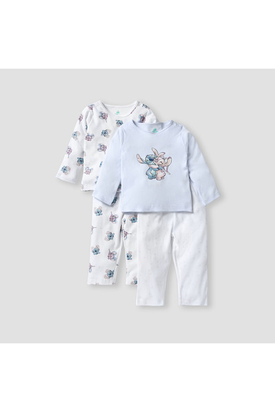 Disney تيشيرت وبيجامة مطبوع عليهما ستيتش وأنجيل - طقم من قطعتين