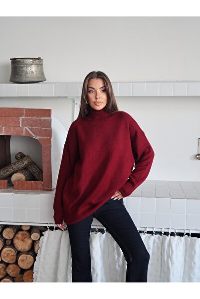 Maysev Turtleneck Plain Knit Oversized Fit Women's Sweater