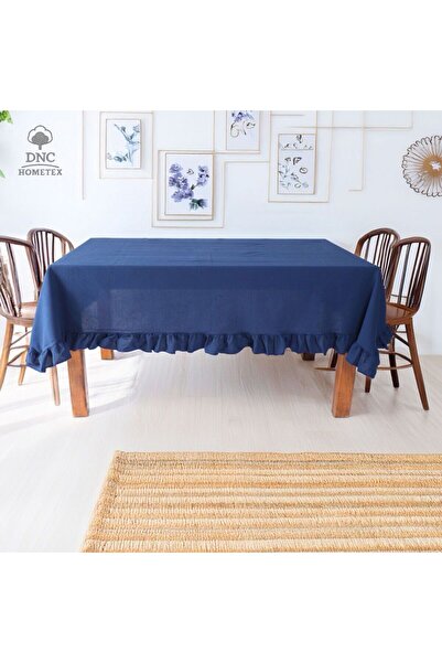 DNC HOMETEX Premium Keten Lacivert Fırfırlı Masa Örtüsü