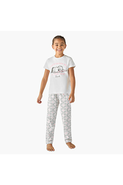 CPLG طقم تيشيرت وبيجامة مطبوع عليه صورة سنوبي