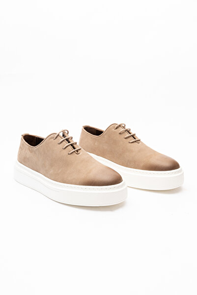 YT AYAKKABI 1052 Erkek Bej Nubuk Deri Kalın Tabanlı Günlük Ayakkabı