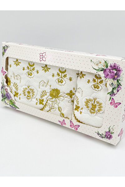 AYHANHOME 3D Floral Embroidered Gift Box Set: 1 Piece 50X90 Hand and Face Towel, 1 Piece 30X50 Kitchen Towel