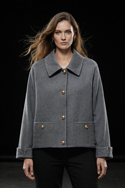 studio fashion 1988 Women's Gray Cashmere Comfortable Fit Cashmere Knitwear Jacket Coat