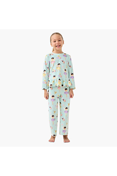 Juniors Ballerina Print Peplum Top and Pyjama Set