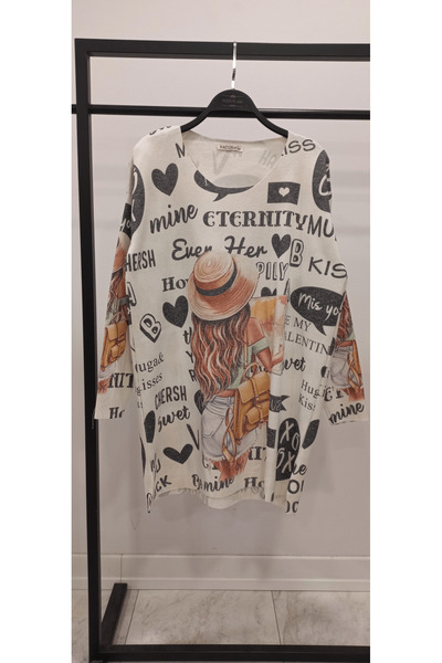 Hatun Atila Hatunatila Digital Printed Crew Neck Long Loose Sweater - 1339