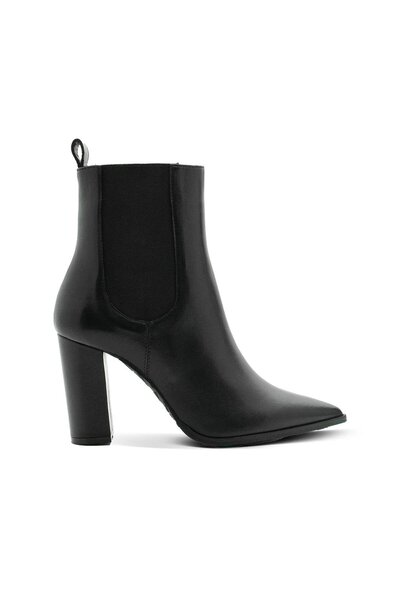 Vario Genuine Leather Zippered Pointed Toe Women's Boots Z616 Napa Black Rubber Black C302