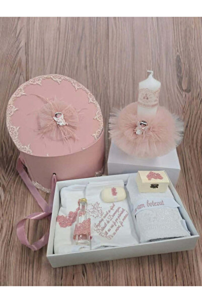 OBSIDION Set botez AURORA - cutie trusou lumanare - roz pudrat