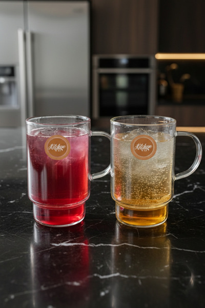 Kitchen Way Borosilicate 2-Piece Glass Soft Drink Cup 330ml Heat Resistant Transparent Glass Cup Set Kw-1054