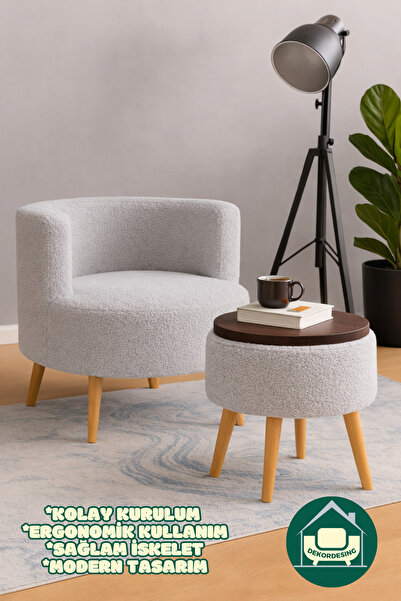 DEKOR MOBİLYACIM Gabrielles Çay Seti Berjer Ve Üstü Tablalı Puf Takımı (SALON...