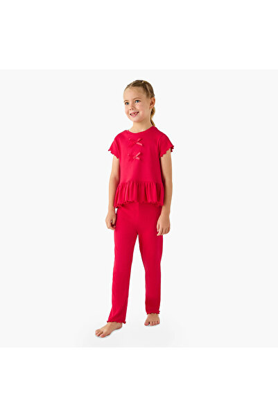Juniors Ribbed Short Sleeves Top and Pyjama Set