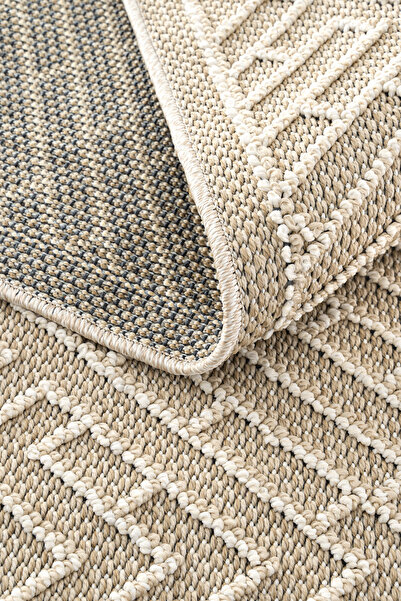 Cool Halı Bej Bukle İskandinav Etnik Desenli 4 Metrekare Dokuma Dekoratif Sal...