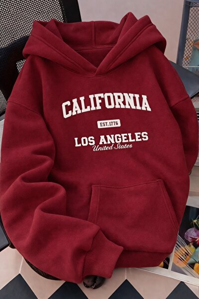 MARKATEM Hooded Kangaroo Pocket 3-Thread Cotton California Print Sweatshirt