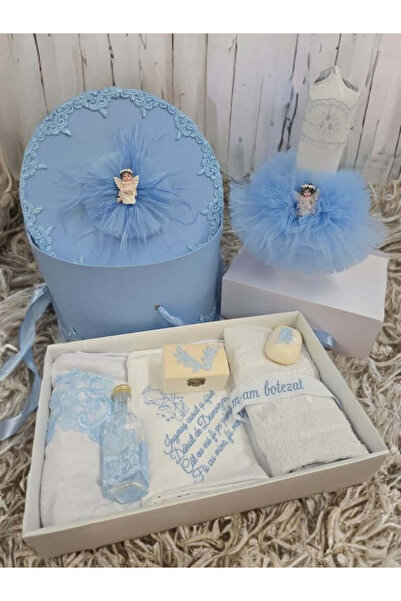 OBSIDION Set botez AURORA - cutie trusou lumanare - albastru