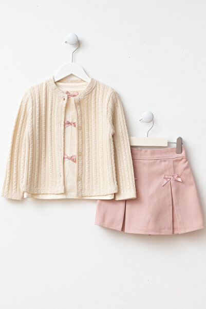 Minipodyum Кардиган с панделки, къси панталонки и пола 3-компонентен празничен комплект за момичета