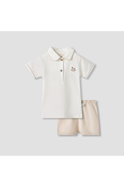 giggles طقم تيشيرت بولو وشورت مطرز بشعار حصان هزاز