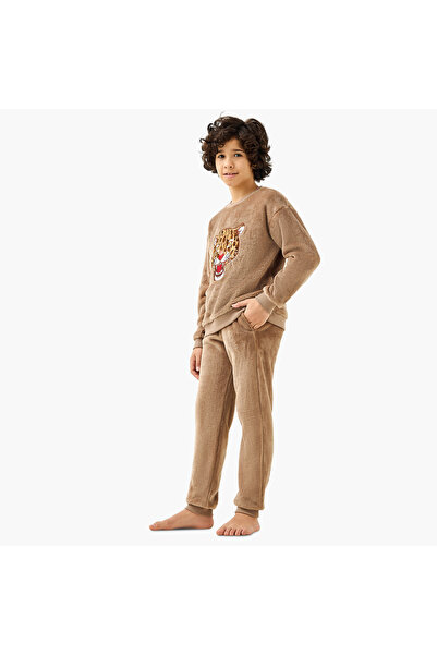 Juniors Leopard Applique Sweatshirt and Pyjama Set