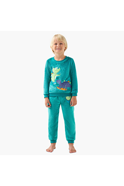 Juniors طقم بيجاما قطني بأكمام طويلة ورقبة دائرية مزين برسومات ديناصورات