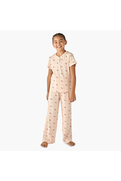 Juniors Bow Print Top and Pyjama Set