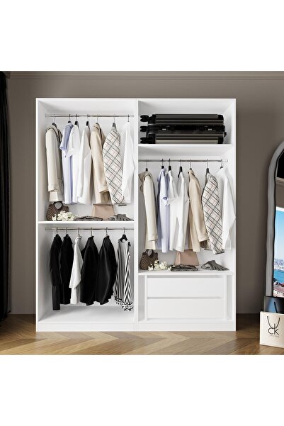 Bimossa KC7040 GOSS 2 Askılı ve 2 Çekmeceli Açık Gardırop,Geniş Kapaksız Elbi...