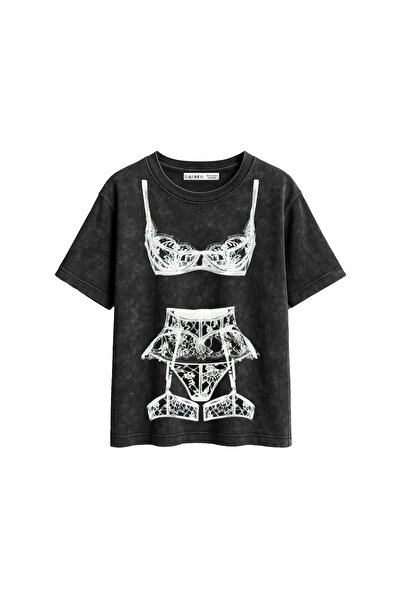 Bak Moda Valentine Printed Relaxed Fit Washable Black Women's Tshirt