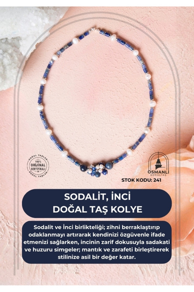 OSMANLI DOĞAL TAŞ Certified Sodalite, Pearl Natural Stone Pendant (Sk:241)